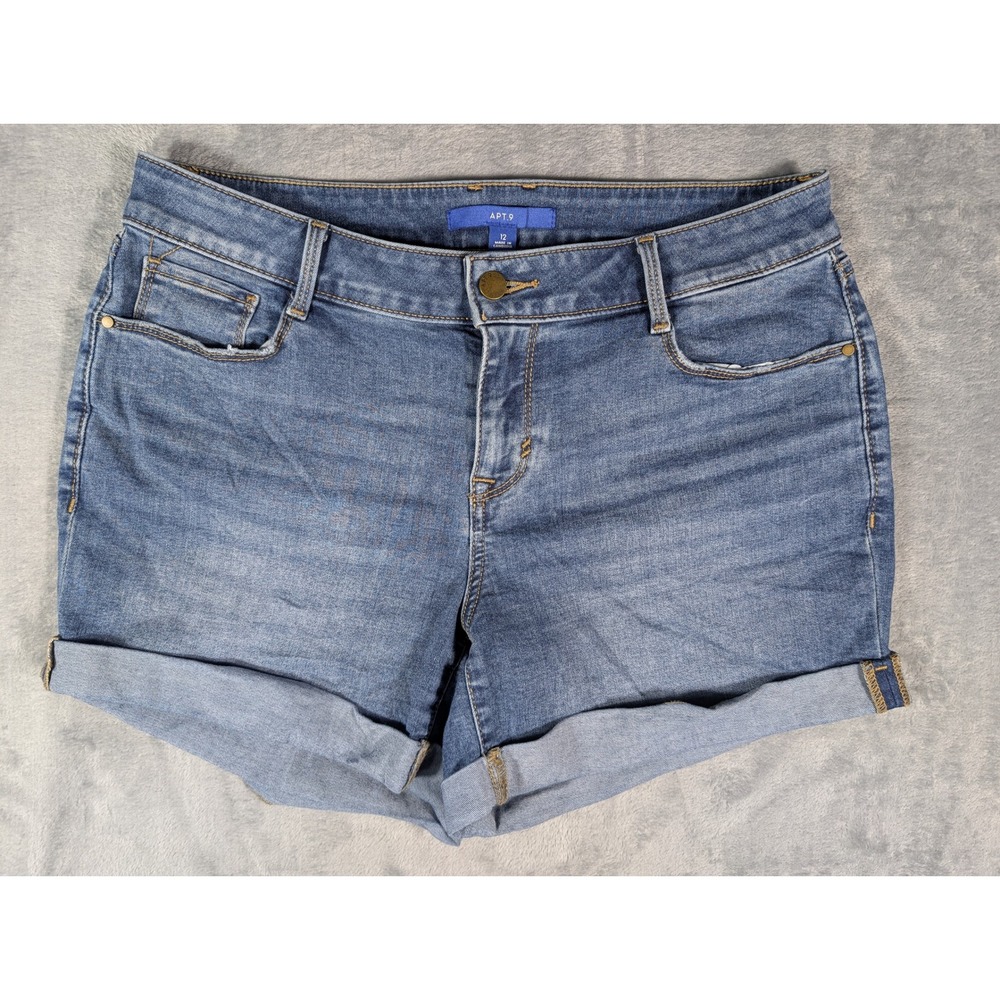Apt 9 Womens Medium Wash Cuffed Denim Shorts Blue Size 12 Short Jean Casual